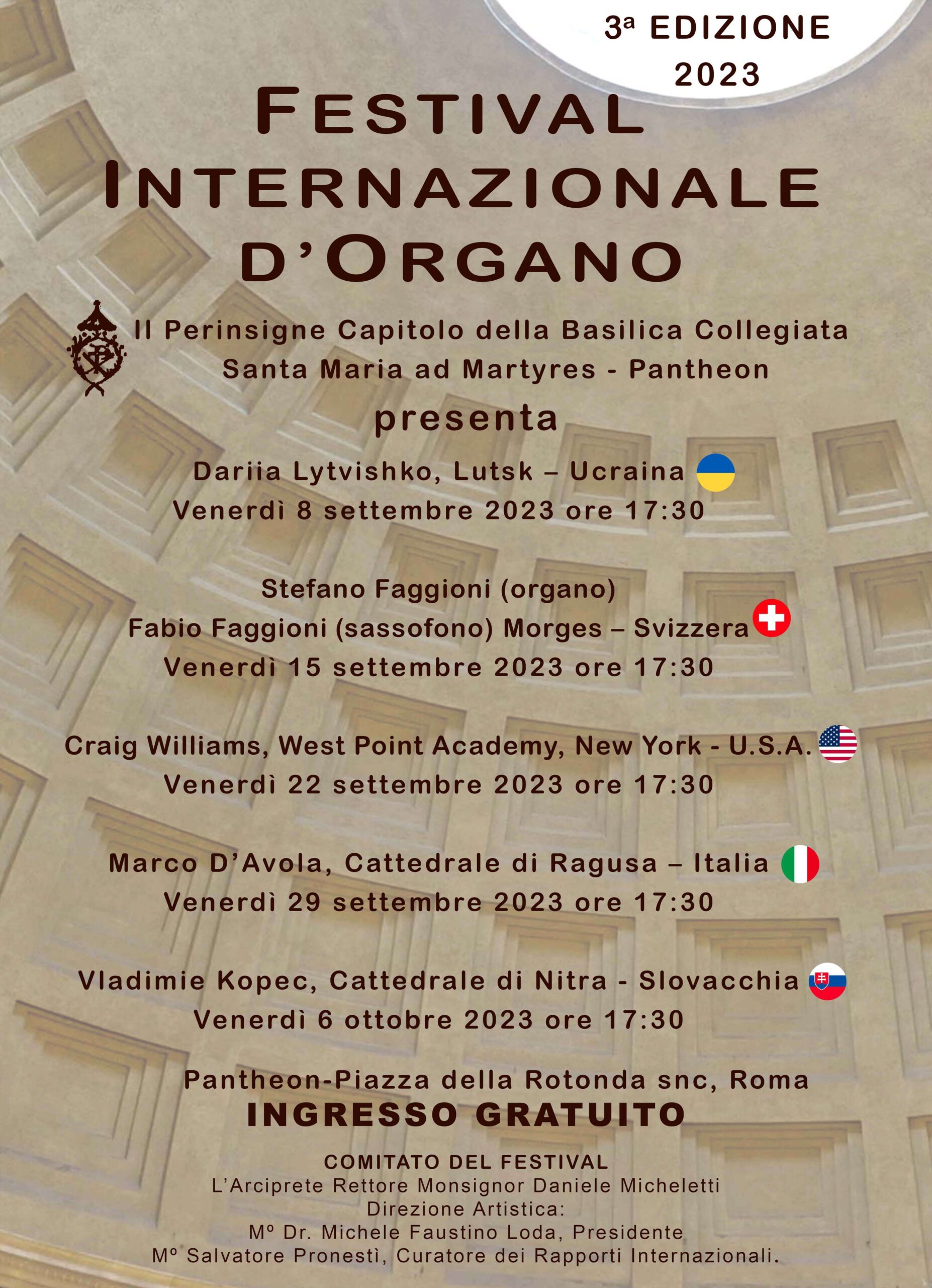 festival internazionale d'organo 2023 Pantheon Roma
